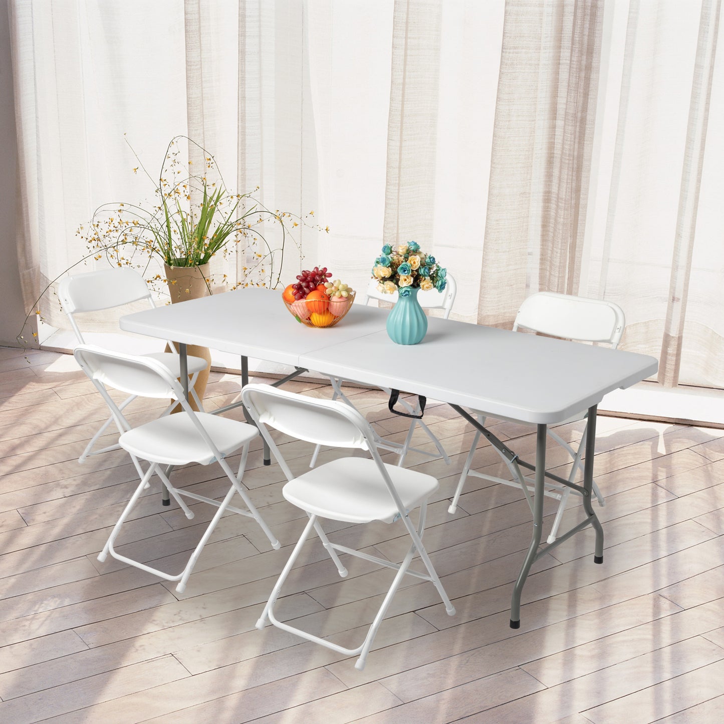 Folding Table 6ft Heavy Duty Portable Table Indoor Outdoor With Parties, Camping & BBQs, Folds In Half For Easy Storage, No Assembly Required
