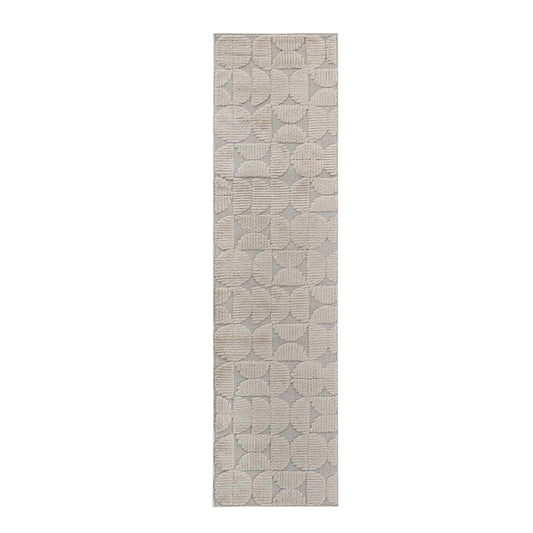 Step Collection High-Low Beige Indoor Runner Rug, 2'2''x8', Modern, Contemporary, Geometric, Bohemian, Bedroom, Kitchen, Living Room, Hallway, Non Shedding Carpet