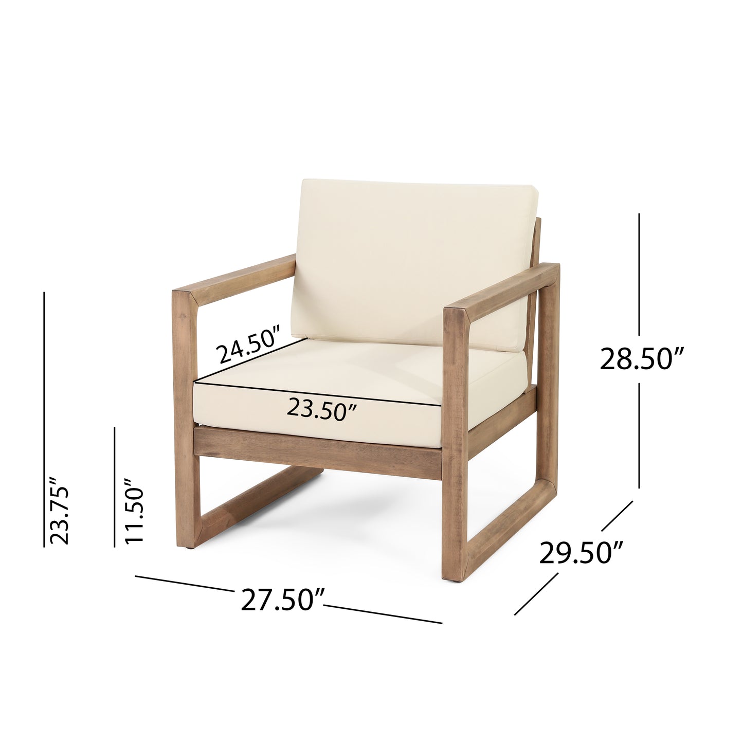 Set Of 2, Outdoor Acacia Wood Patio Club Chair, Wood Patio Furniture,Waterproof Thick Cushion Deep Seating For Porch, Garden, Backyard, Balcony, Brown Wash And Beige Cushion
