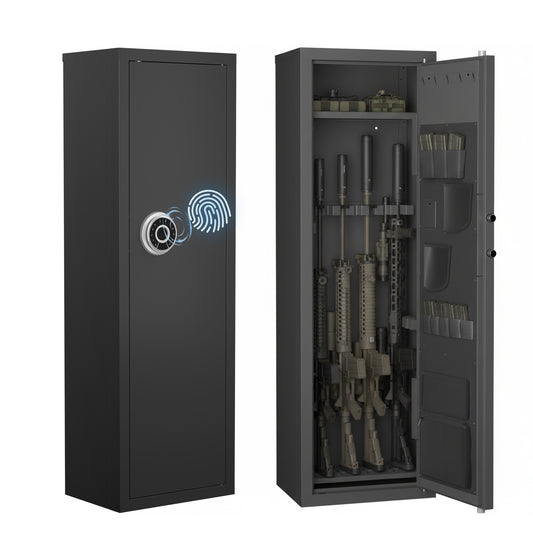 Biometric Gun Safe For Rifles And Pistols, 12-15 Large Gun Cabinet With Fingerprint & Digital Keypad, Adjustable Racks And Door Organizer, Cold-Rolled Steel, Black