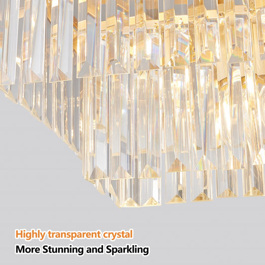 Chandeliers,Rectangular Crystal Chandelier Adjustable,E12 Modern Industrial Crystal Lights,Farmhouse Iron Ceiling Hanging Light For Kitchen Living Room Bedroom-Gold-Bulb Not Included