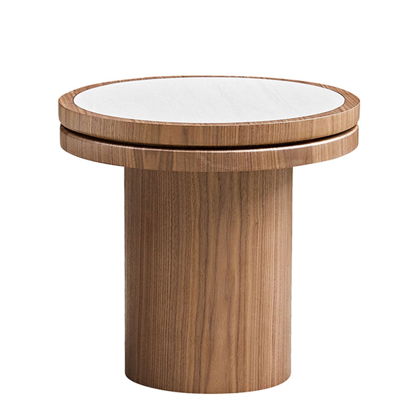 19.49 Inch Round MDF Side Table Sintered Stone Tabletop For Living Room Bedroom WALNUT