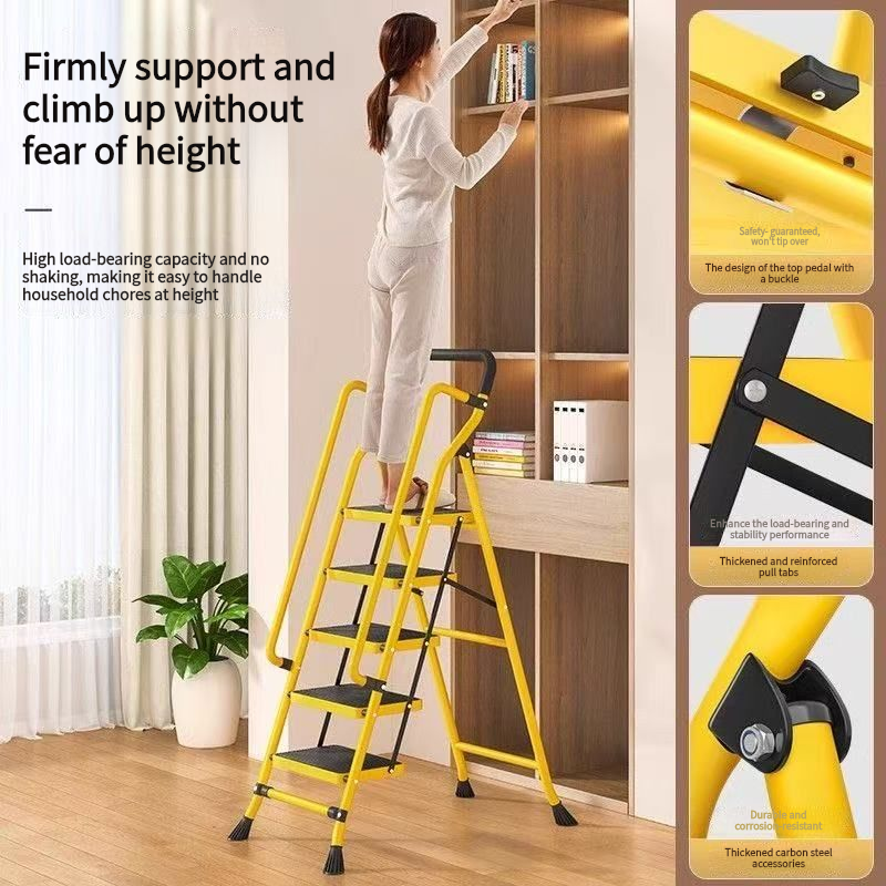 5 Step Ladder With Handrails, Folding Step Stool With Anti-Slip Wide Pedals