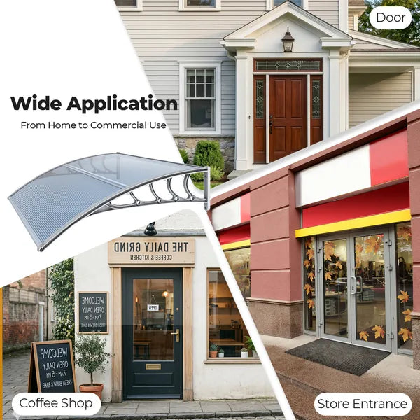 Awning For Door Entrance Window, 38x40 Inch Window Canopy Exterior, UV Rain Snow Protection For House Porch Patio Deck, Gray Bracket & Gray Blue Board