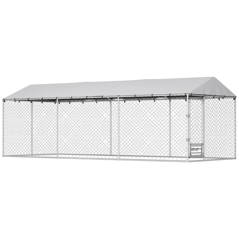 Dog Kennel Outdoor Dog Run Waterproof UV-Resist Cover Lockable Door Adjustable Bowls 20 X 7.5 X 6.5ft