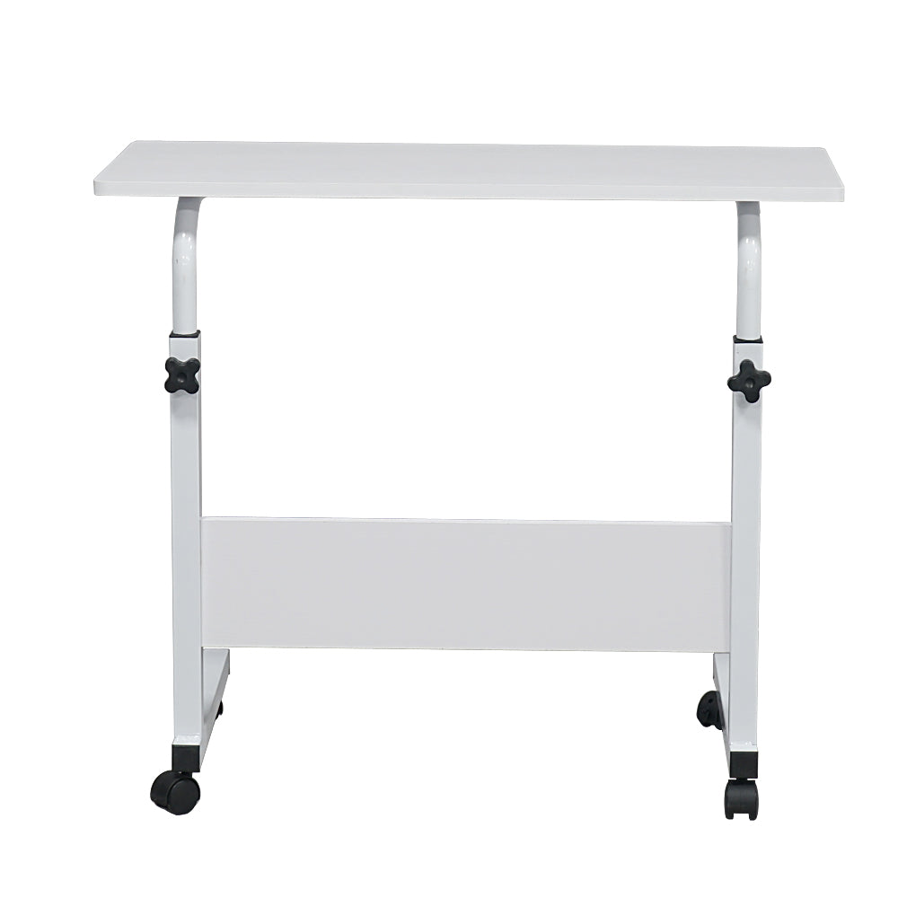 80cm Adjustable Tray Table Rolling Sofa Side Snack Table With Wheels Portable C-Shape Dinner Tray Tables Mobile Wooden Laptop Desk Beside Couch Bed