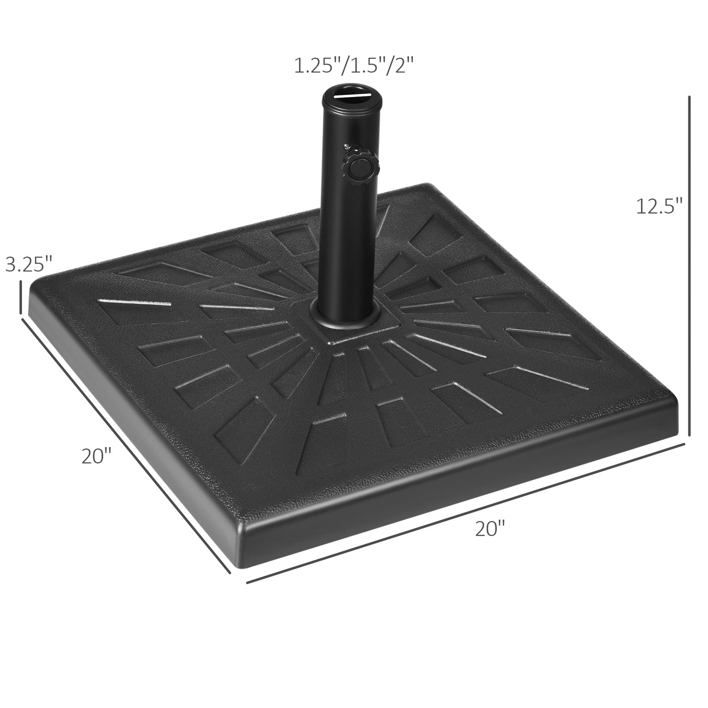 42lbs Resin Patio Umbrella Base, 20" Square Outdoor Umbrella Stand Holder For Parasol Poles 1.26", 1.5", And 1.9" Dia, Black