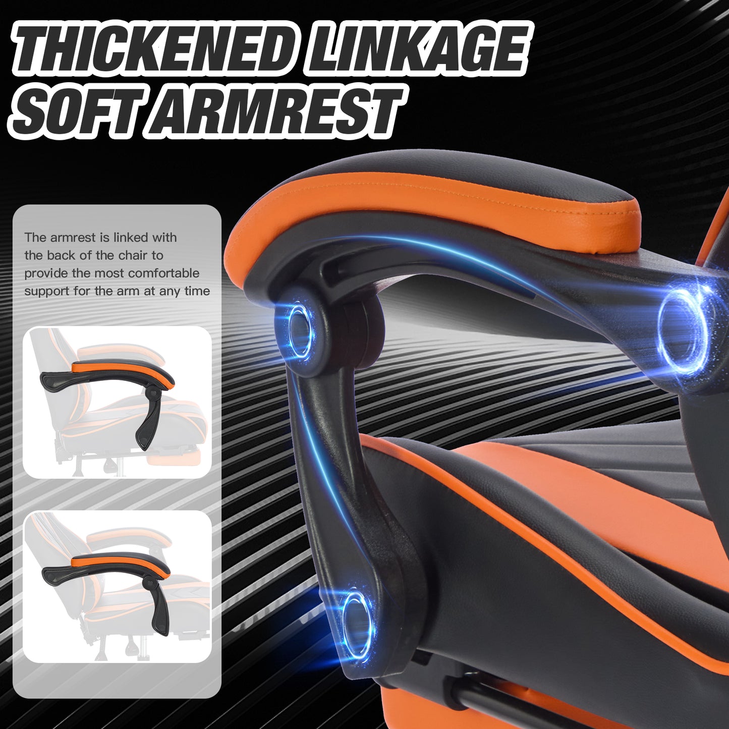 Gaming Chair With Footrest, Ergonomic Computer Chair With Headrest And Lumbar Support, Breathable Material Height Adjustable Video Game Chairs For Adults, Black Orange