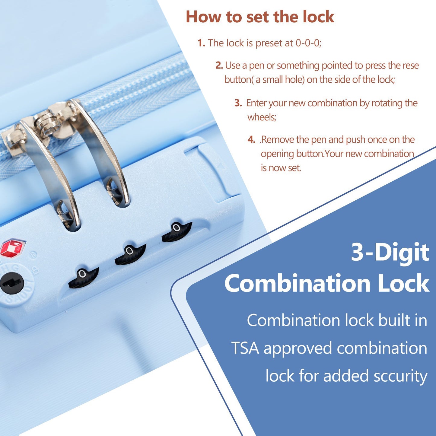Hardshell Luggage, Lightweight Durable ABS Suitcase With Double Spinner Wheels, TSA Lock, 20 Inch Travel Carry On Luggage  Skyblue