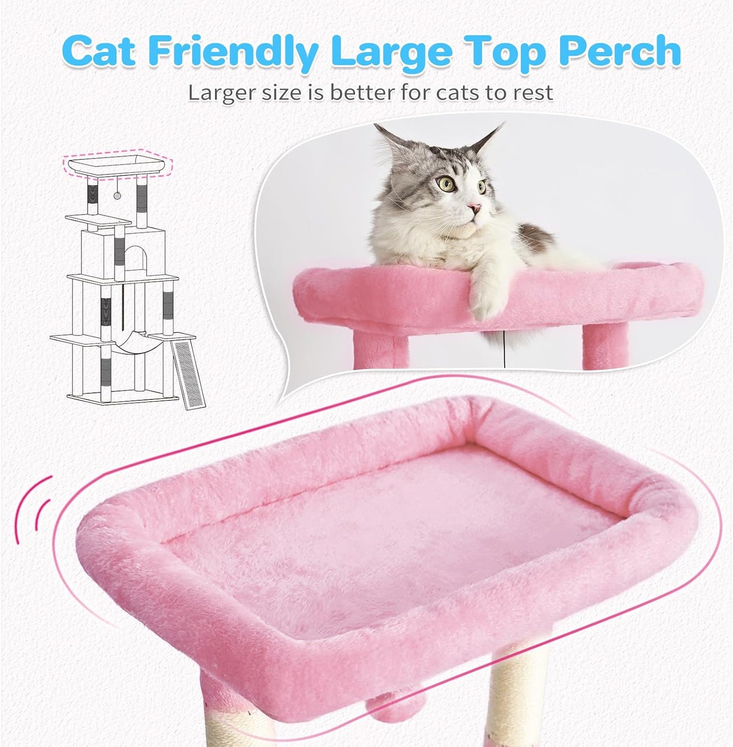 ABCPET 63-inch Multi-level Cat Climbing Frame, Indoor Cat Sisal Scratch Post, Cat Bed, Hammock, Hanging Ball, Extension Platform,Self-pickup Only