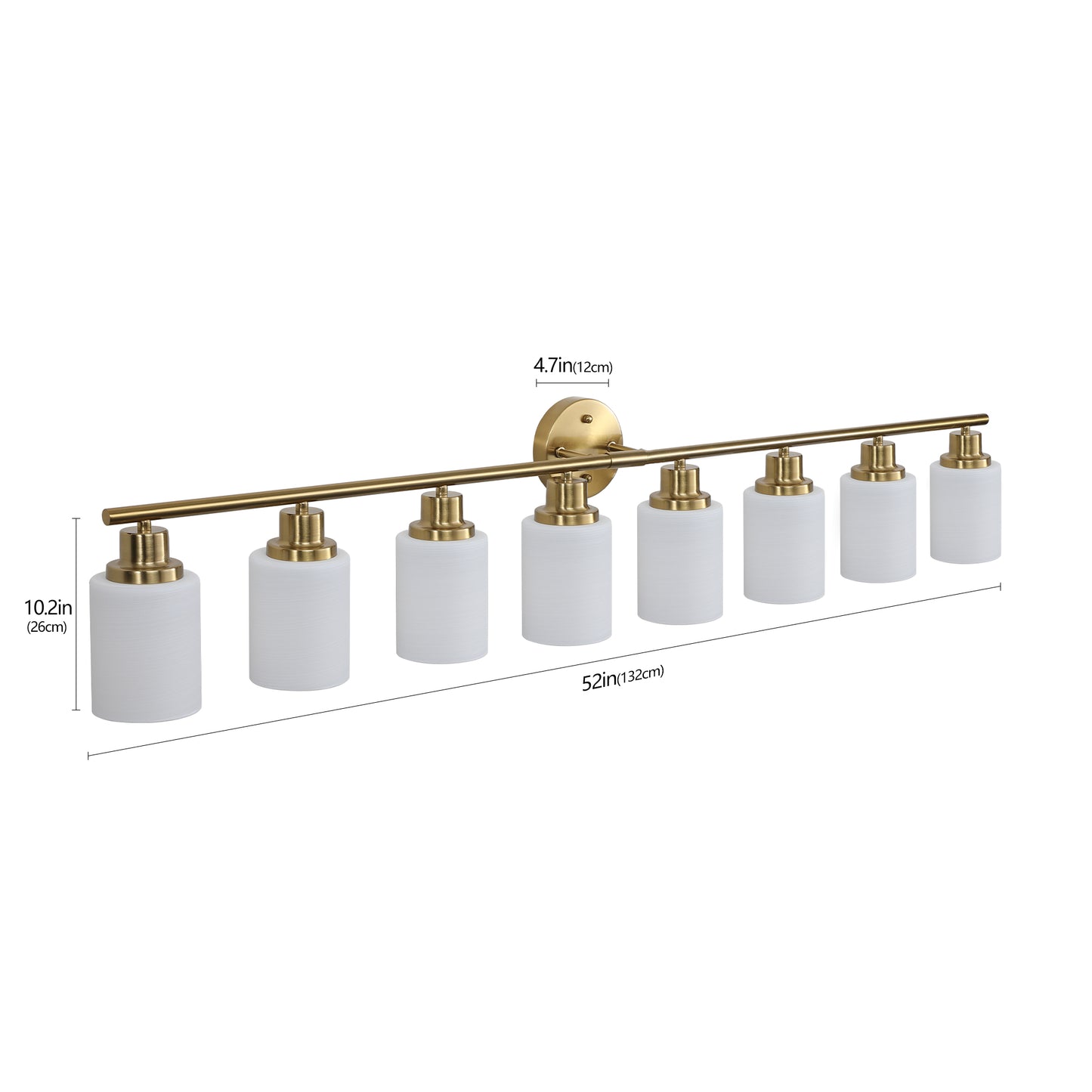 52  Modern 8-Light Vanity Wall Sconce, Golden Finish With Frosted Glass Shades For Bathroom Or Hallway Lighting  No Bulbs