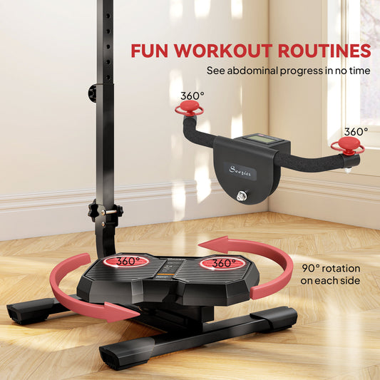 Foldable Ab Twister Board For Waist Trimming With LCD Display, Ab Workout Equipment For Women And Men, Red