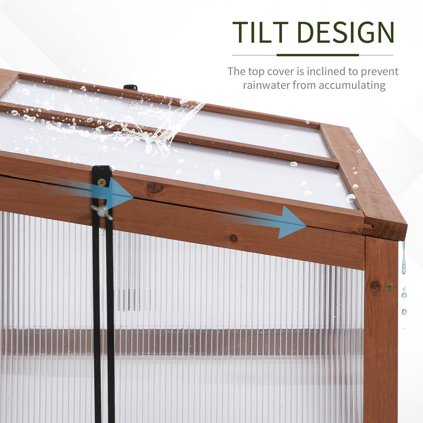 Wooden Cold Frame Greenhouse, Mini Greenhouse With Polycarbonate Board And Solid Wood Frame, Green House Cold Frame, Indoor Outdoor Terrarium Planter Box, 39" X 26" X 16", Natural