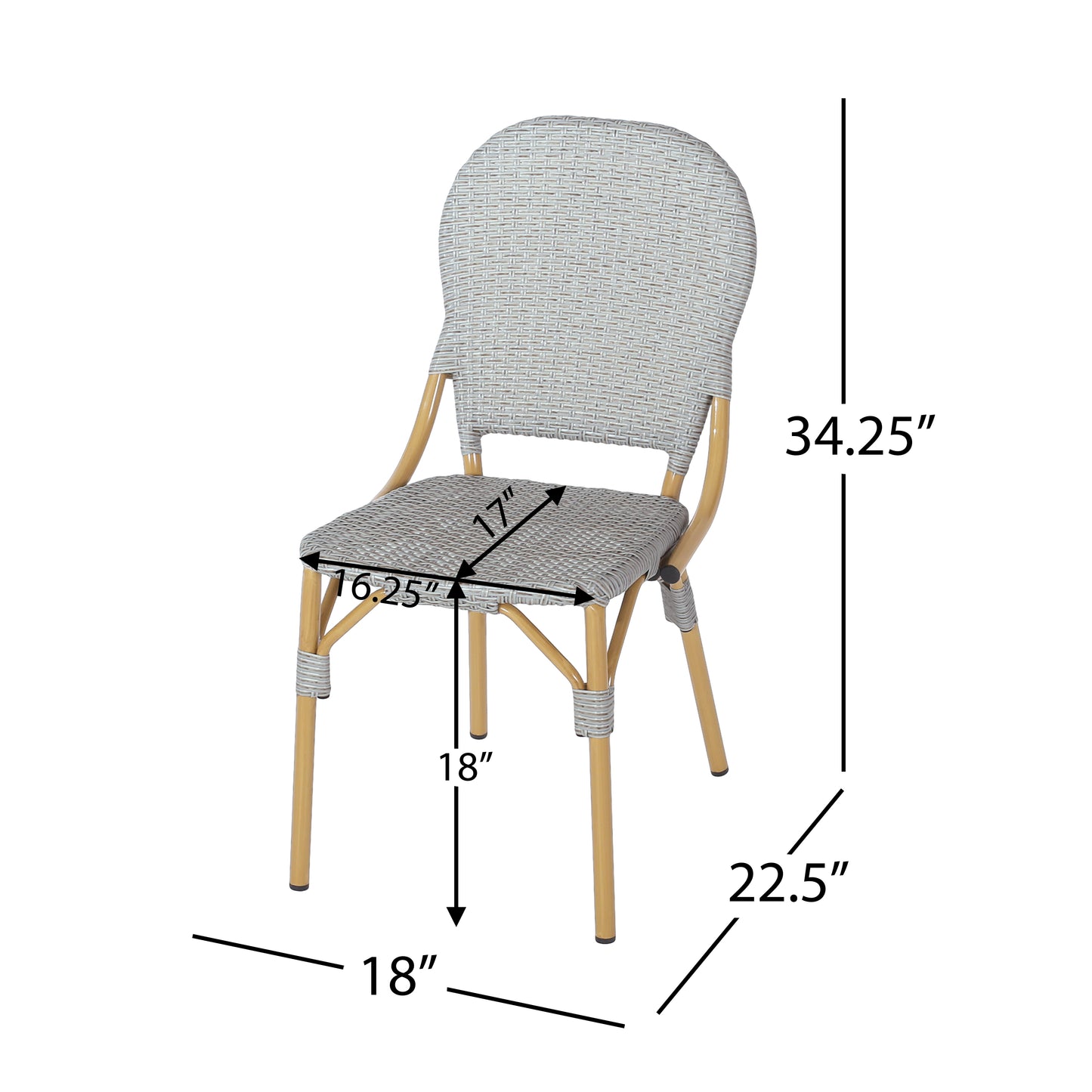 Outdoor PE Rattan And Aluminum Armless French Bistro Chairs, Set Of 2, Gray And Bamboo Finish