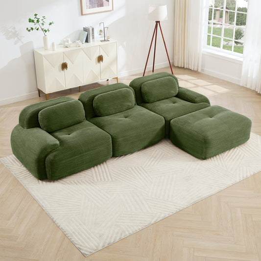 L-shaped Modular Sofa No Assembly Ergonomic Design Pet-friendly LuxuryCorduroy Fabric Fabric Extra-wide Curved Armrests 32D High-resilience Sponge For Living Rooms Bedroom ,Olive Green