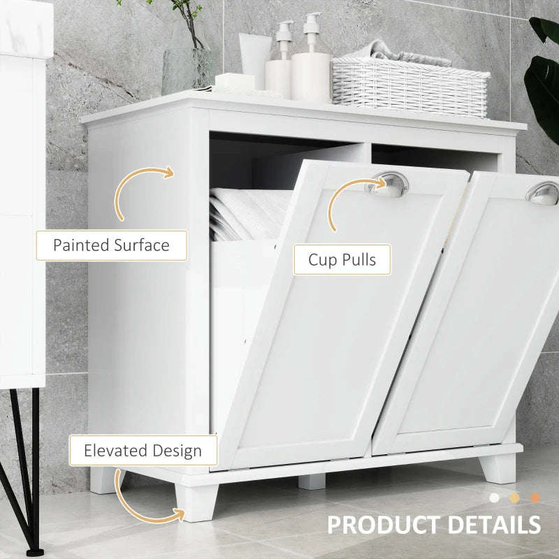 Dual Tilt Out Laundry Hamper Cabinet, Bathroom Storage Cabinet With 2-Compartment Hamper, Modern Bathroom Floor Cabinet For Washroom, White