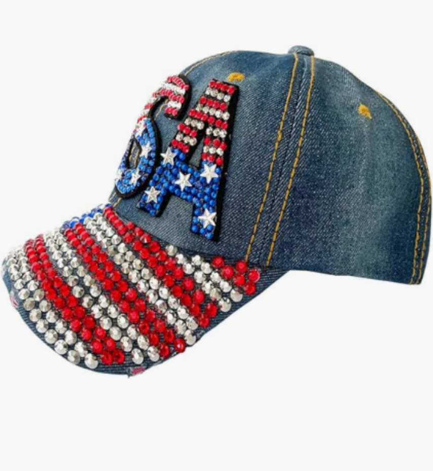 World Cup USA Bling Baseball Cap ,Rhinestone Denim Fan Hat,navy Blue