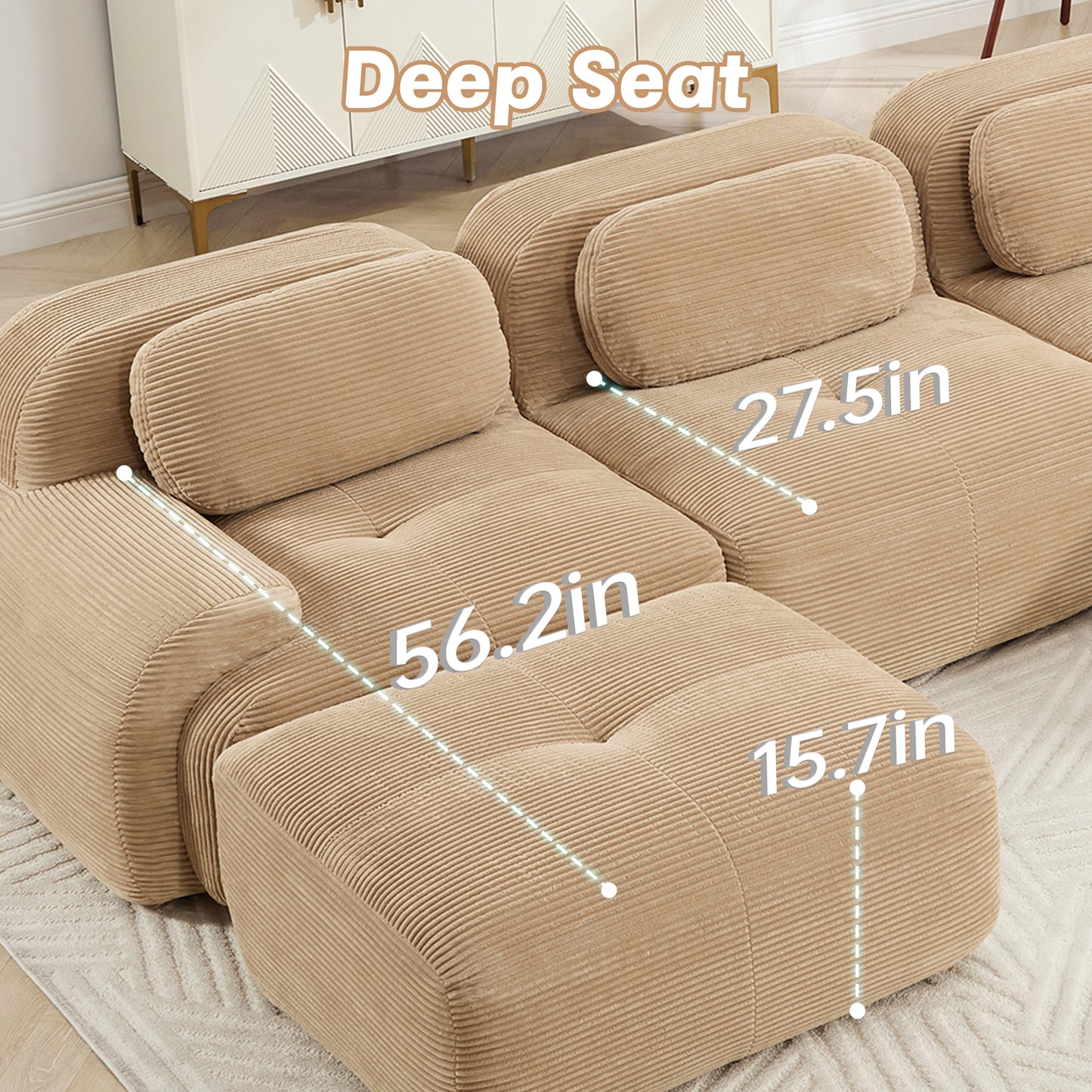 3-seat Sofa PremiumCorduroy Fabric Fabric Modular Multi-combination Anti-slip Design No Assembly Curved Armrests Ergonomic Support High-resilience Sponge For Living Rooms Bedrooms,Camel