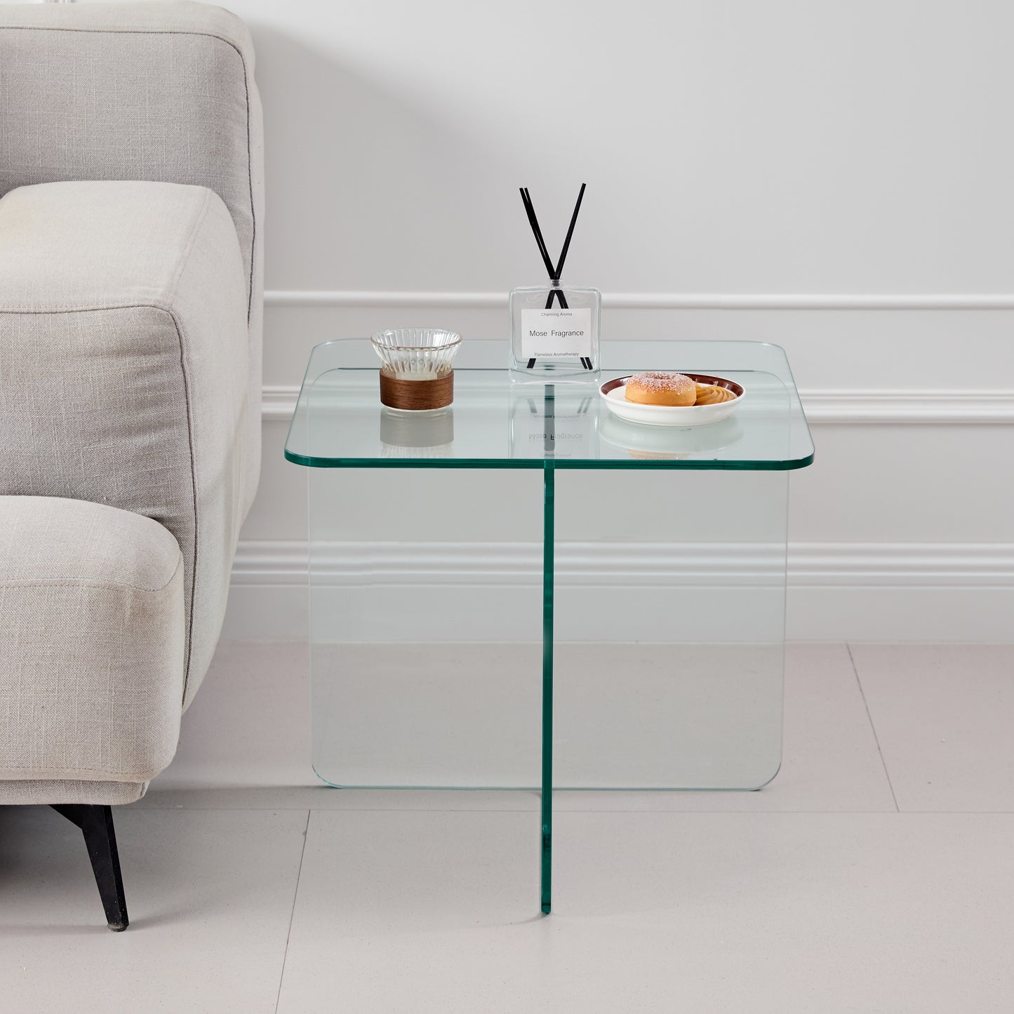 Tempered Clear Glass SideTable, Small Tea Table, Night Stand Tempered Glass