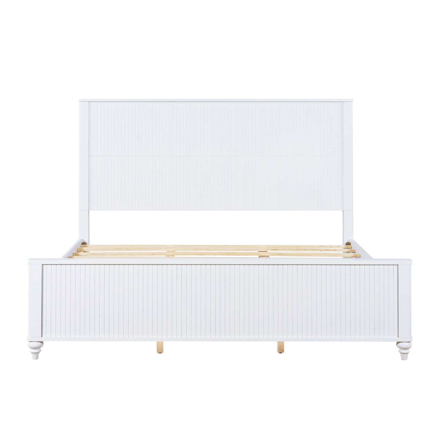 King Size Bed Frame In White - Solid Pine Wood & MDF, No Box Spring Needed, Modern Wooden Bed With Headboard And Footboard