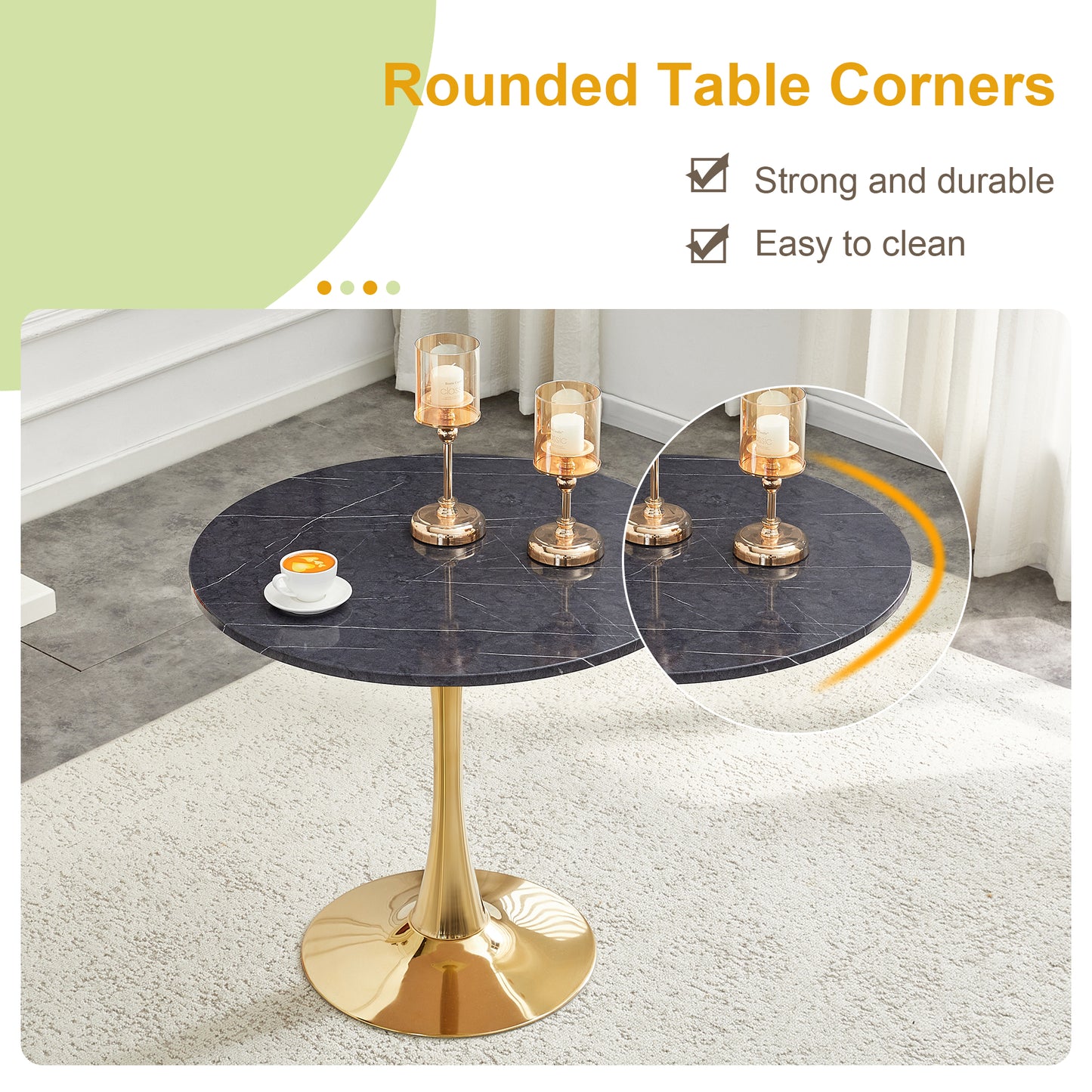 Round Dining Table, 31.5in Circle Tulip Table With Thickened Tabletop & Metal Pedestal, Mid Century Modern Bistro Table For Kitchen, Small Places, Living Room, Cafe  Faux Marble