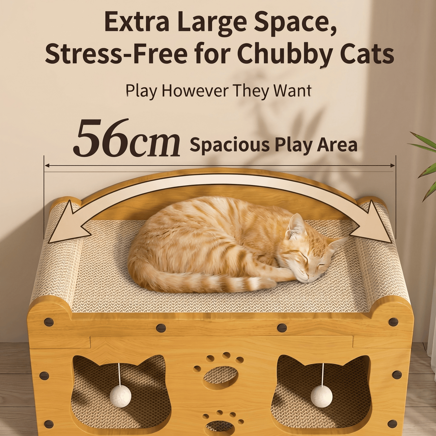 Multi-Style Double-Layer Cat Scratcher House, 2-Tier Large Cat Villa Bed With Corrugated Cardboard, Interactive Hanging Balls & Ergonomic Neck Support, Furniture-Saving Hideaway Cave For Indoor Cats