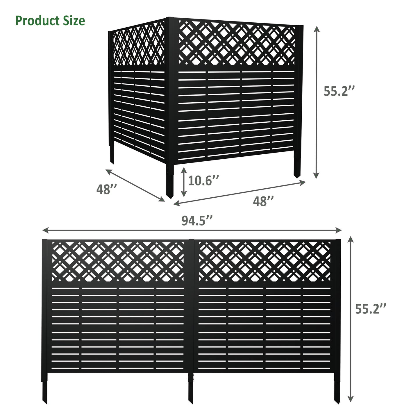 W48'' X H47.3'' X 2 Panels Metal Privacy Screen, Outdoor Privacy Panels, Trash Can Enclosure, Air Conditioner Fence, Pool Equipment Enclosure, Backyard Fencing, Rhombus Black