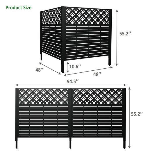 W48'' X H47.3'' X 2 Panels Metal Privacy Screen, Outdoor Privacy Panels, Trash Can Enclosure, Air Conditioner Fence, Pool Equipment Enclosure, Backyard Fencing, Rhombus Black