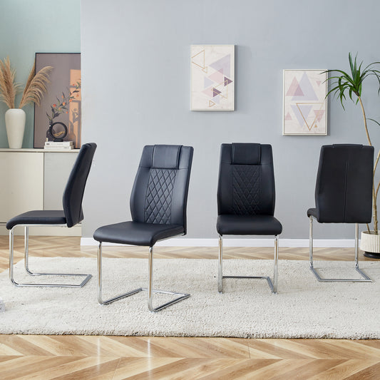 Modern Dining Chairs With Faux Leather Padded Seat Dining Living Room Chairs Upholstered Chair With Metal Legs Design For Kitchen, Living, Bedroom, Dining Room Side Chairs Set Of 8   Black  PU   C-001