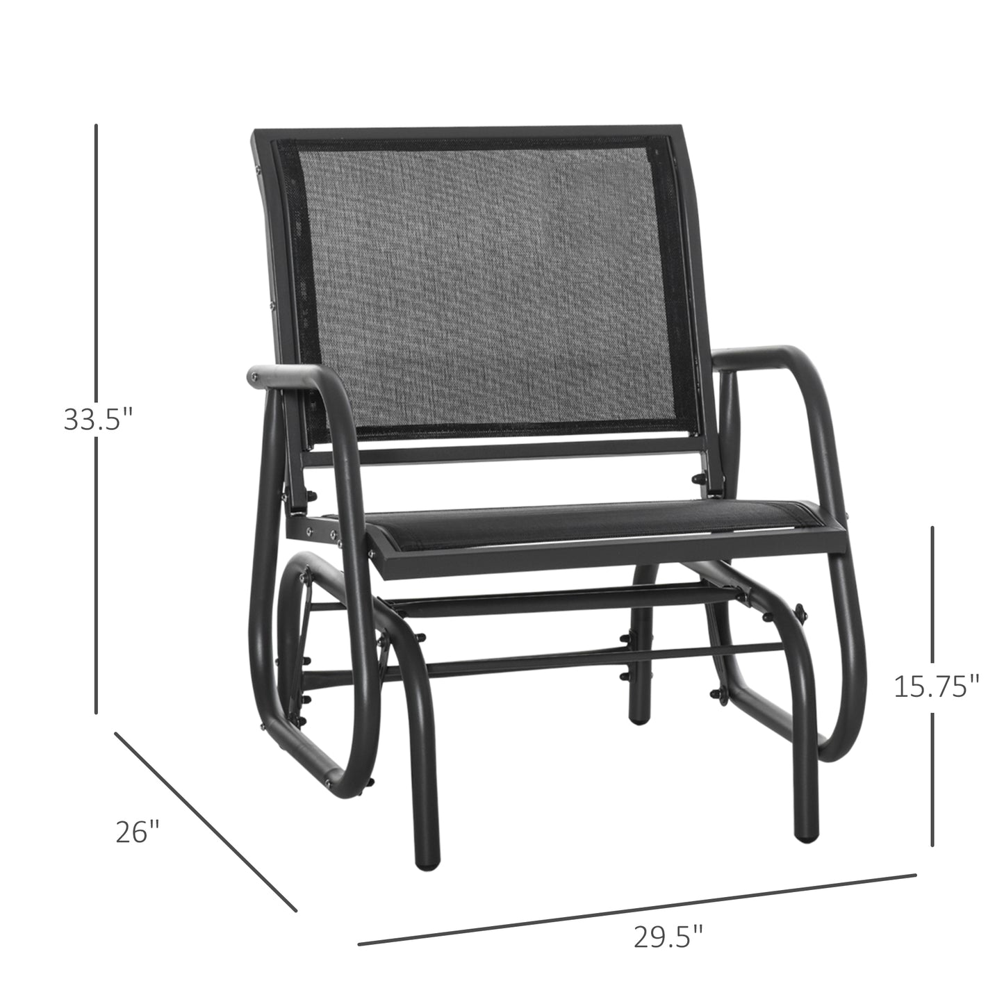 2-Piece Outdoor Glider Swing, Rocking Chair Set With Breathable Mesh Fabric, Sturdy Durable Frame, Curved Armrests, Supports Up To 264 Lbs., For Backyard, Garden, Porch, Black