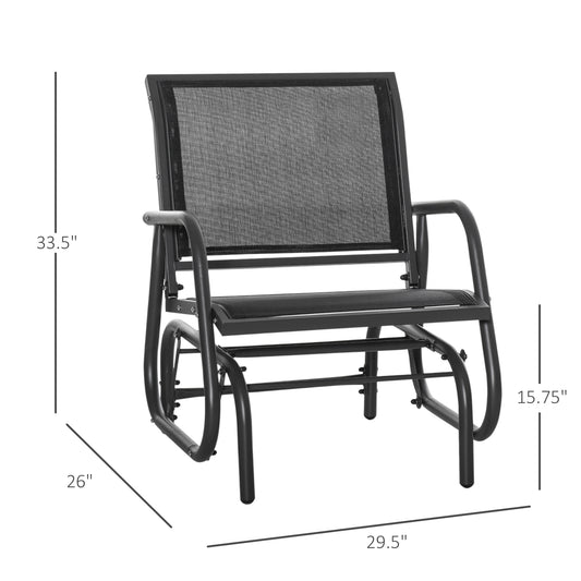 2-Piece Outdoor Glider Swing, Rocking Chair Set With Breathable Mesh Fabric, Sturdy Durable Frame, Curved Armrests, Supports Up To 264 Lbs., For Backyard, Garden, Porch, Black