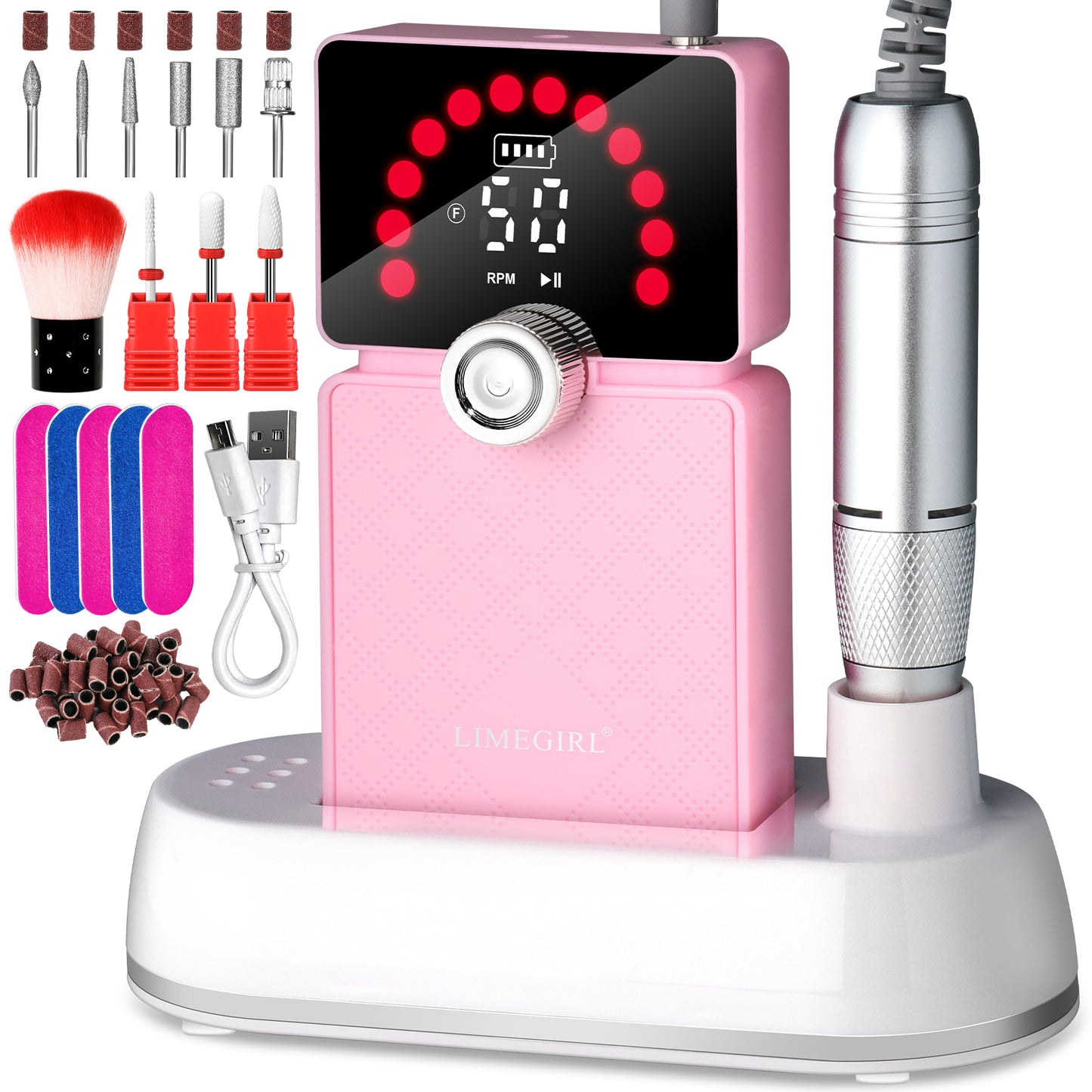 Nail Drill, Portable Electric Nail File 50000RPM, Rechargeable Nail Drill Professional With Bits & Base, For Acrylic Gel Nails, E-File Machine, Manicure Polishing, For Salon Home