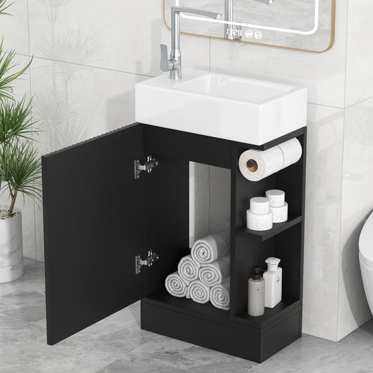 18.6  Bathroom Vanity With Sink, Bathroom Vanity Cabinet With Two-tier Shelf, Left Or Right Orientation, Black