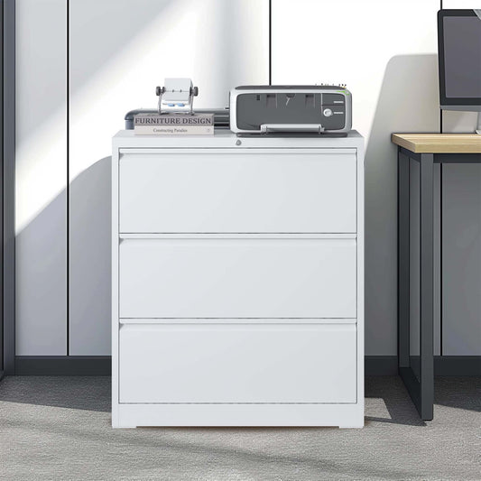 3 Drawer Lateral File Cabinet, 35.4 Inch Wide Metal Filing Cabinet, Locking Heavy Duty File Cabinet For Home Office, Anti-Tip Safety Interlock, Vertical Storage For Letter Legal A4 Files