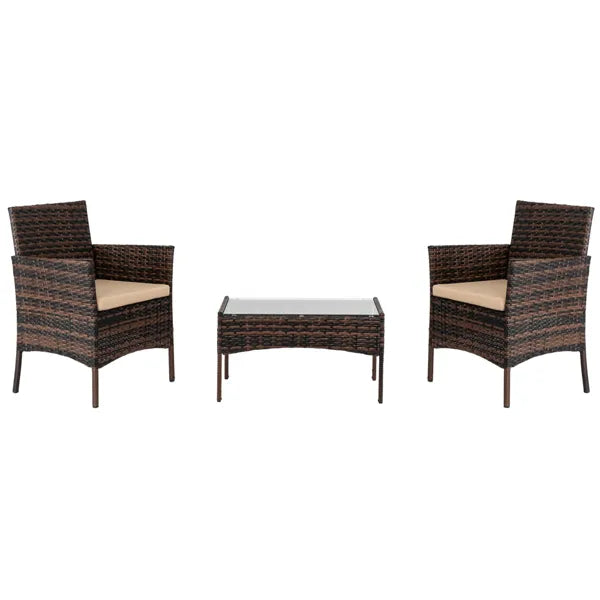 2pcs Arm Chairs 1pc Love Seat & Tempered Glass Coffee Table Rattan Sofa Set Brown Gradient(SAME AS 45313116)