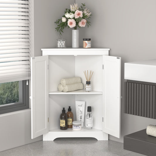 Floor Corner Cabinet With 2 Doors And Adjustable Shelves, Freestanding Narrow Cabinet Organizer, Corner Storage Cabinets For Bathroom, Kitchen, Living Room, Or Bedroom, White