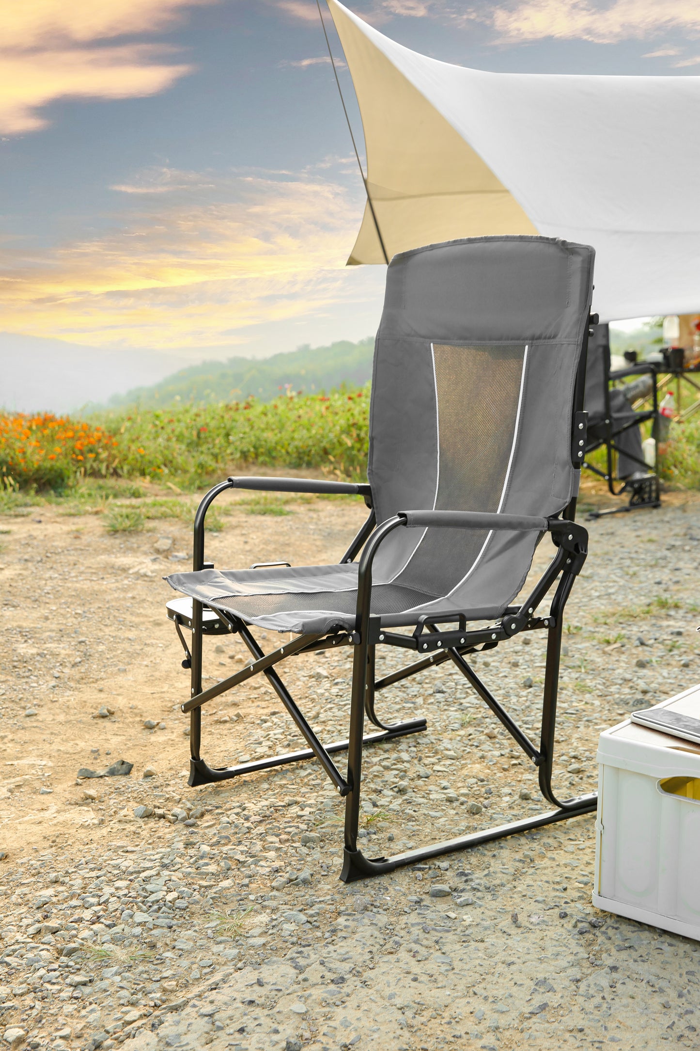 Camping Directors Chair, Heavy Duty,Oversized Portable Folding Chair With Side Table, Pocket For Beach Fishing,Trip,Picnic,Lawn Grey