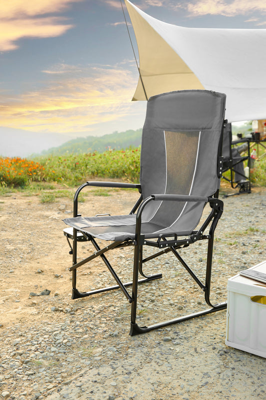 Camping Directors Chair, Heavy Duty,Oversized Portable Folding Chair With Side Table, Pocket For Beach Fishing,Trip,Picnic,Lawn Grey