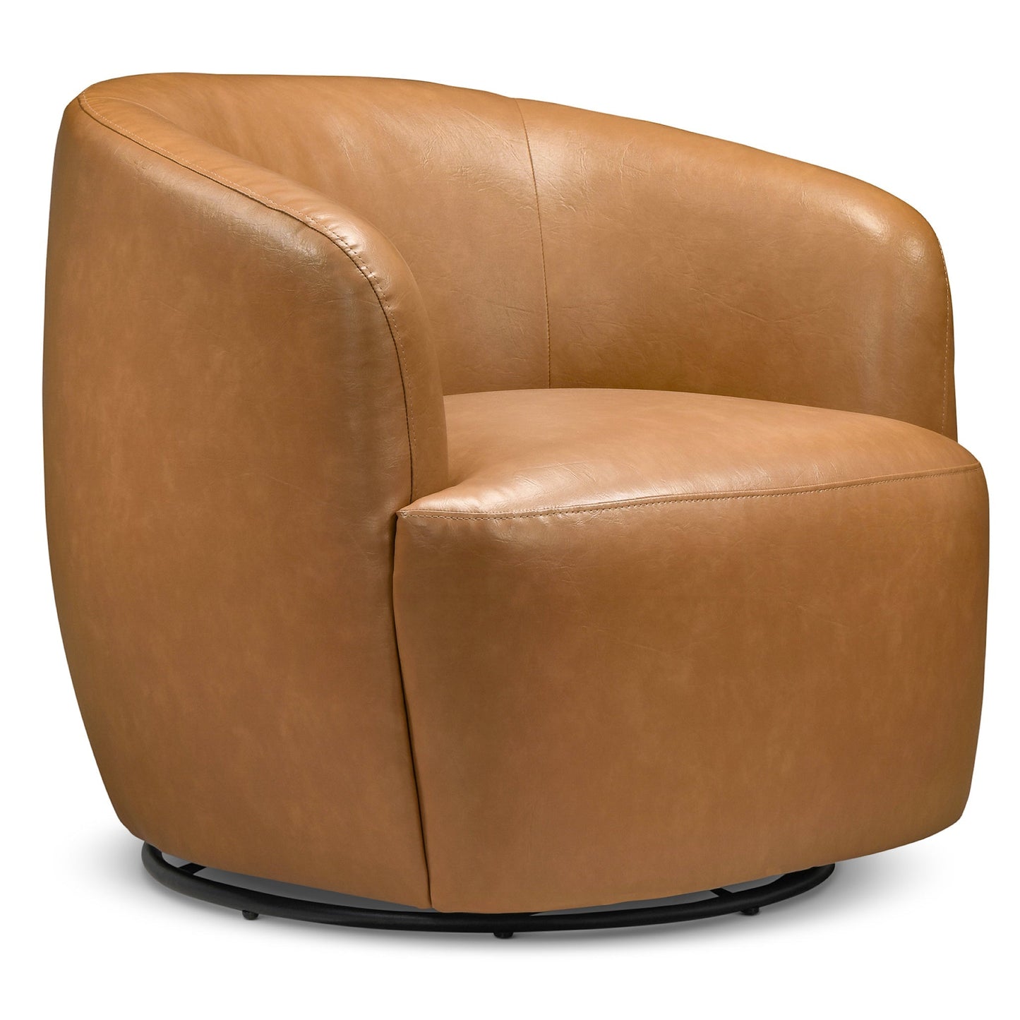 Mina 32   W Tan Vegan Leather Upholstered Swivel Barrel Chair