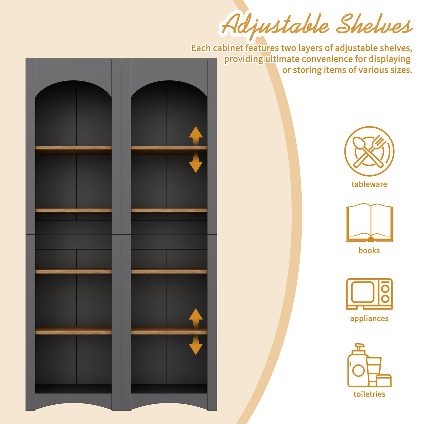 ON-TREND Free Standing 5 Tier Bookshelves, Bookcases Set Of 2, Farmhouse Two-Tone Storage Cabinet With Adjustable Shelves, Modern 72H Kitchen Pantry Cabinet For Living Room, Home Office, Grey