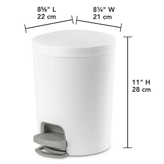 1.6 Gallon Round Step Trash Can, Compact Pedal-Operated Lid, Small Bathroom Bin, Textured White Finish