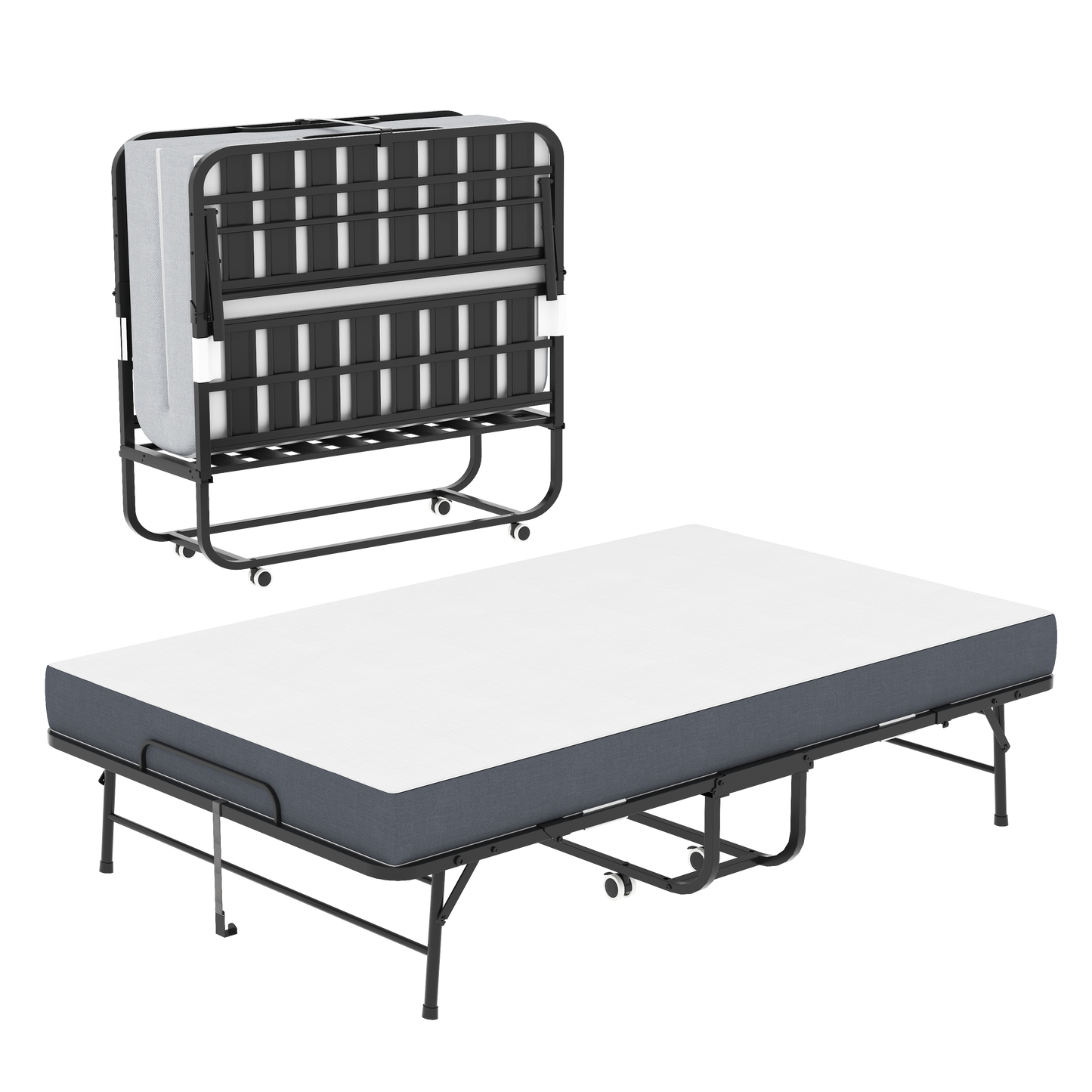 Large 75x46 Wide Folding Bed For Tall People, Extra Long & Wide Rollaway Bed With 5 Memory Foam, Heavy-Duty 450lbs Capacity Guest Bed, Spacious Portable Twin Cot