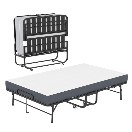 Large 75x46 Wide Folding Bed For Tall People, Extra Long & Wide Rollaway Bed With 5 Memory Foam, Heavy-Duty 450lbs Capacity Guest Bed, Spacious Portable Twin Cot