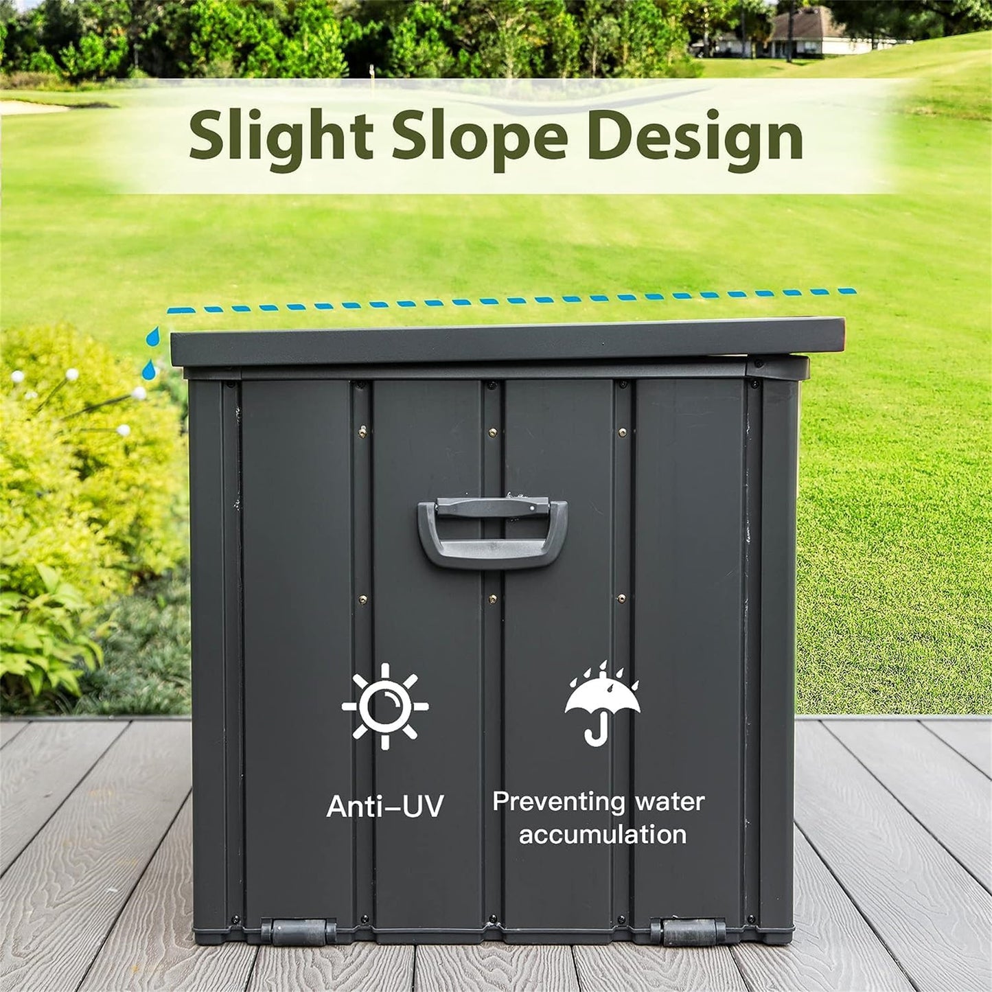 150 Gallon Outdoor Storage Deck Box Waterproof, Large Patio Storage Bin For Outside Cushions, Throw Pillows, Garden Tools, Lockable  Dark Gray