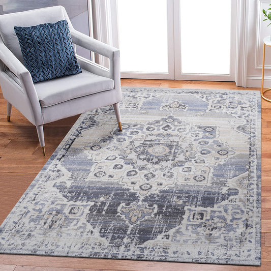 PAYAS  6X9 Cream  Blue  Medallion Area Rug
