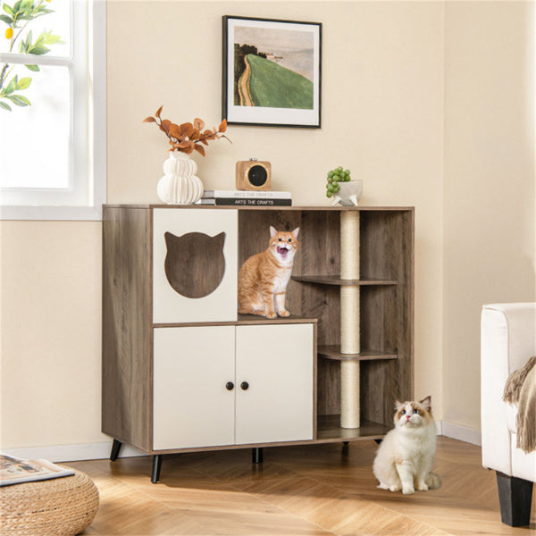 Cat Litter Box With Cat Scratching Post, Cat Apartment, Cat House, Locker
