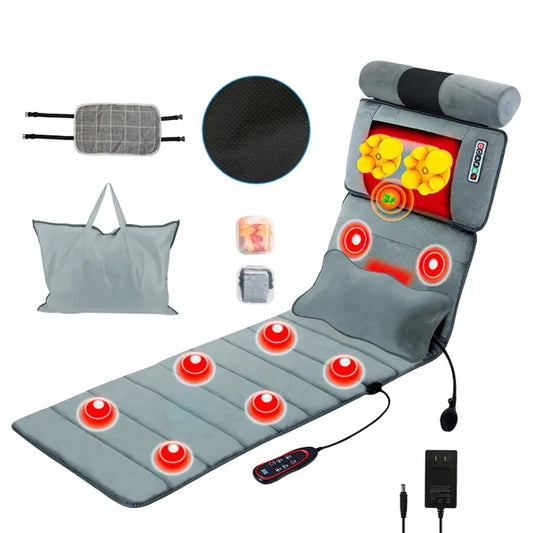 Full Body Electric Massage Mat With Heat Vibration Massage Pad Cushion Back Massage Mattress Chair Pad With Neck Massager Lumbar Pillow With 10 Vibration Motors 3 Timers Anti-Slip Bottom Earplugs