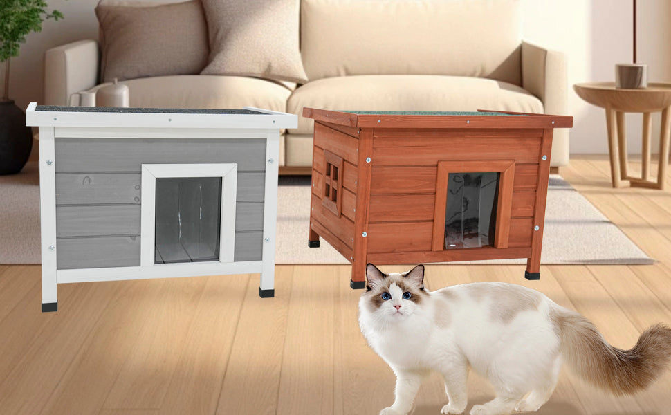 Cat House Waterproof Feral Kitty Shelter Outdoor Indoor Rabbit Hutch For Bunnies,Cats,Dogs And Other Small Animals,Asphalt Roof