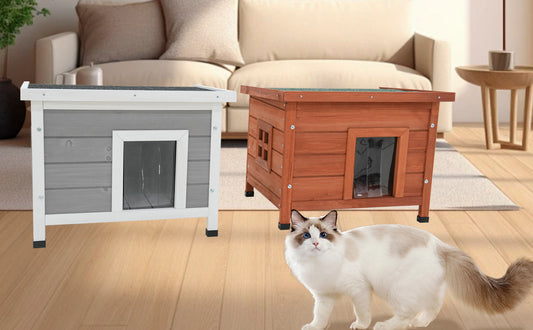 Cat House Waterproof Feral Kitty Shelter Outdoor Indoor Rabbit Hutch For Bunnies,Cats,Dogs And Other Small Animals,Asphalt Roof