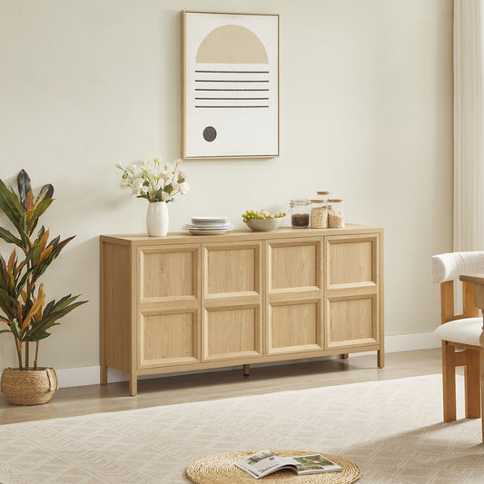 67 Modern Sideboard Storage Cabinet With Tip-on Opening, Soft-close Hinges, And Tilt-proof Wall Mount, Bedroom Dresser Oak.